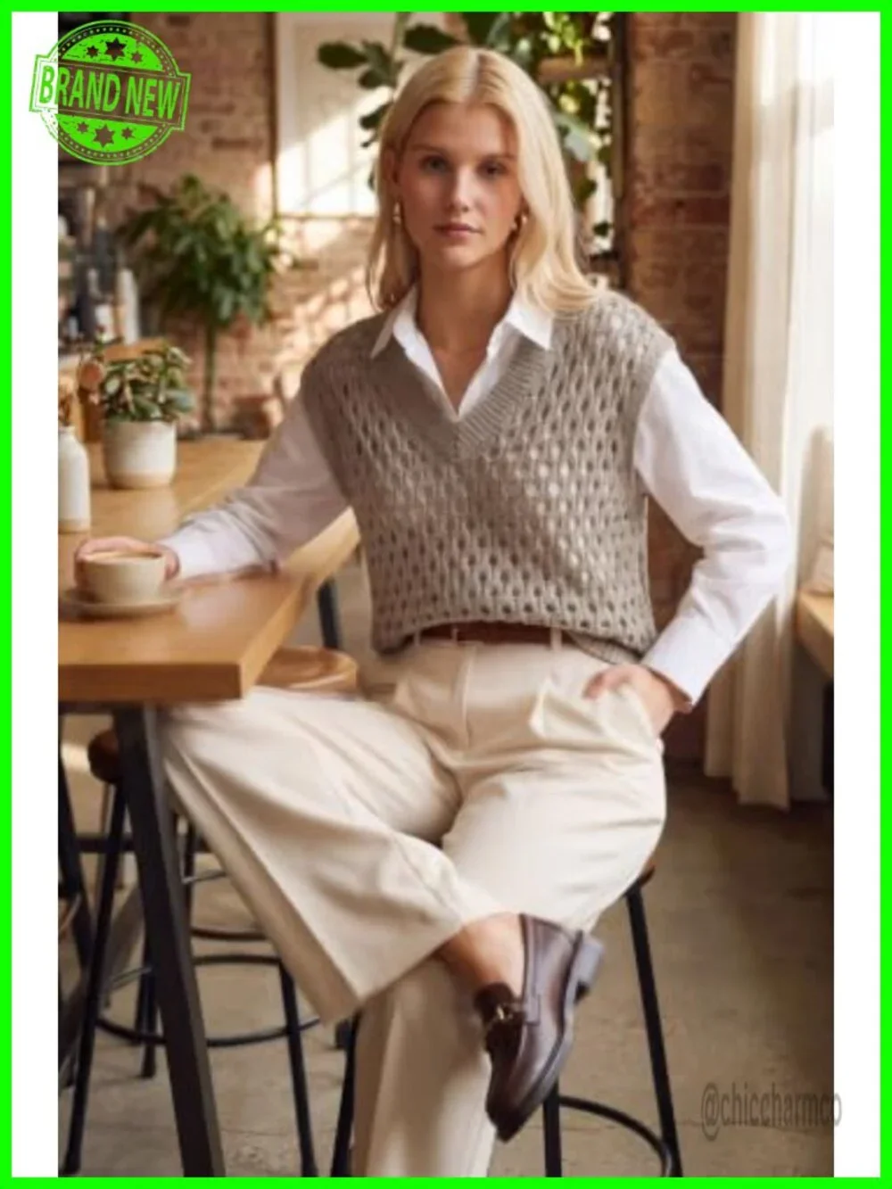 Women's Wool Blend Sleeveless Crochet Sweater Vest - Hollow Out V-Neck Pullover